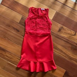 Size USA small, polyester spandex dress with  lace top